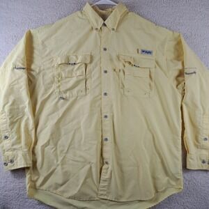 Columbia PFG Fishing Shirt Mens Size Large Long Sleeve Button Up Yellow Roll Up